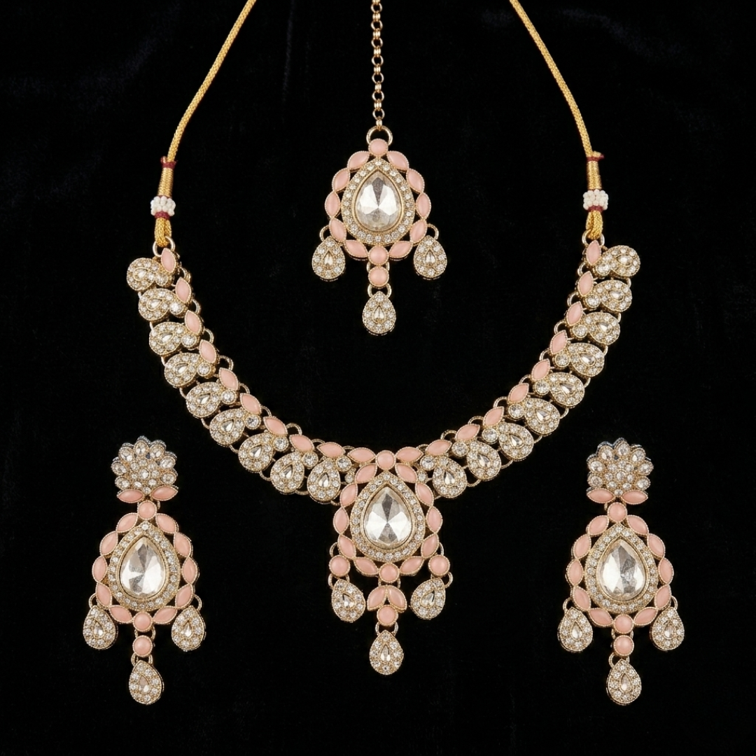 Blush Pink Crystal Designer Jewelry Set