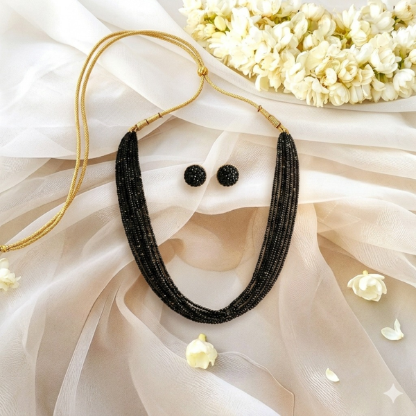 Midnight Elegance Black Beaded Necklace Set