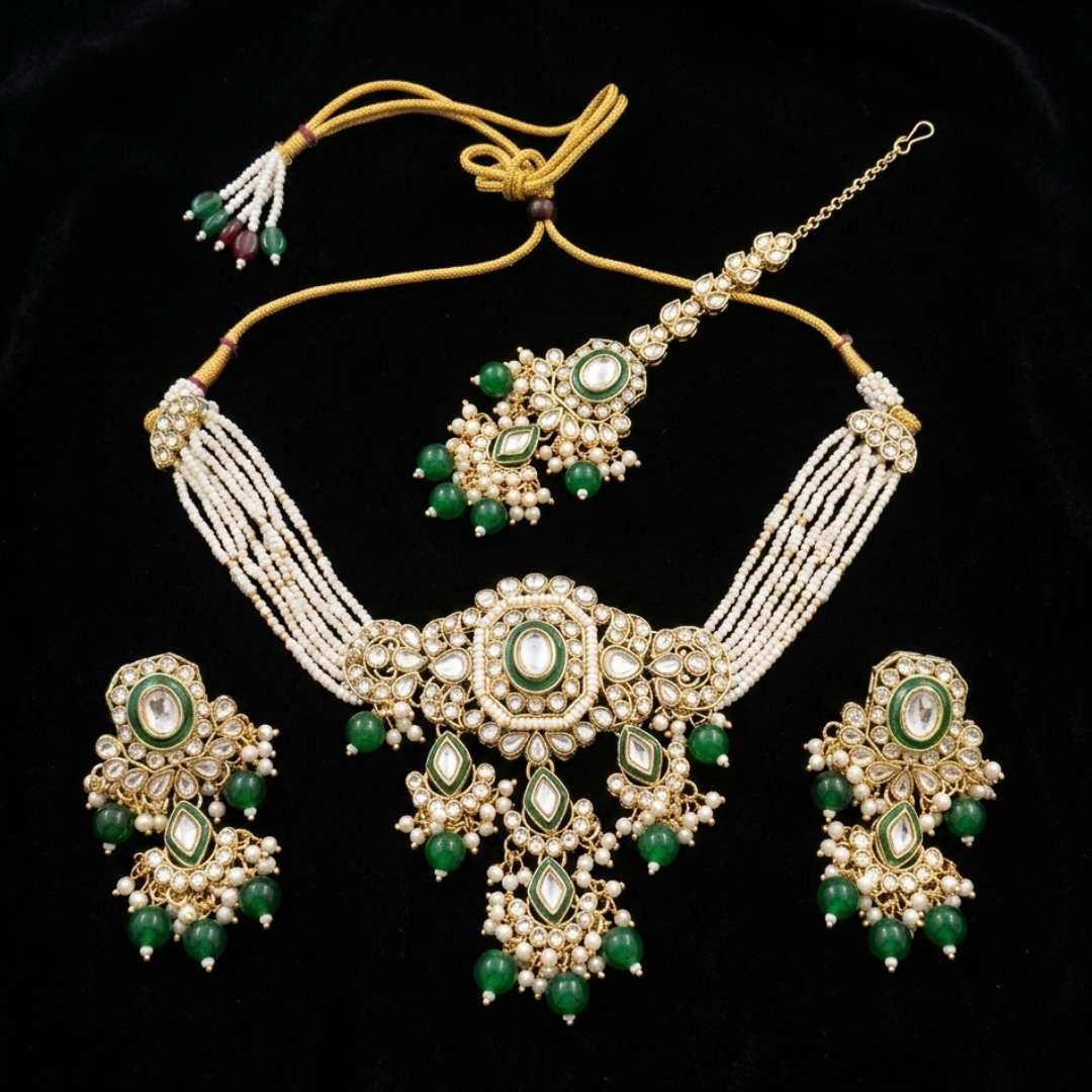 Emerald Elegance Kundan Bridal Jewelry Set