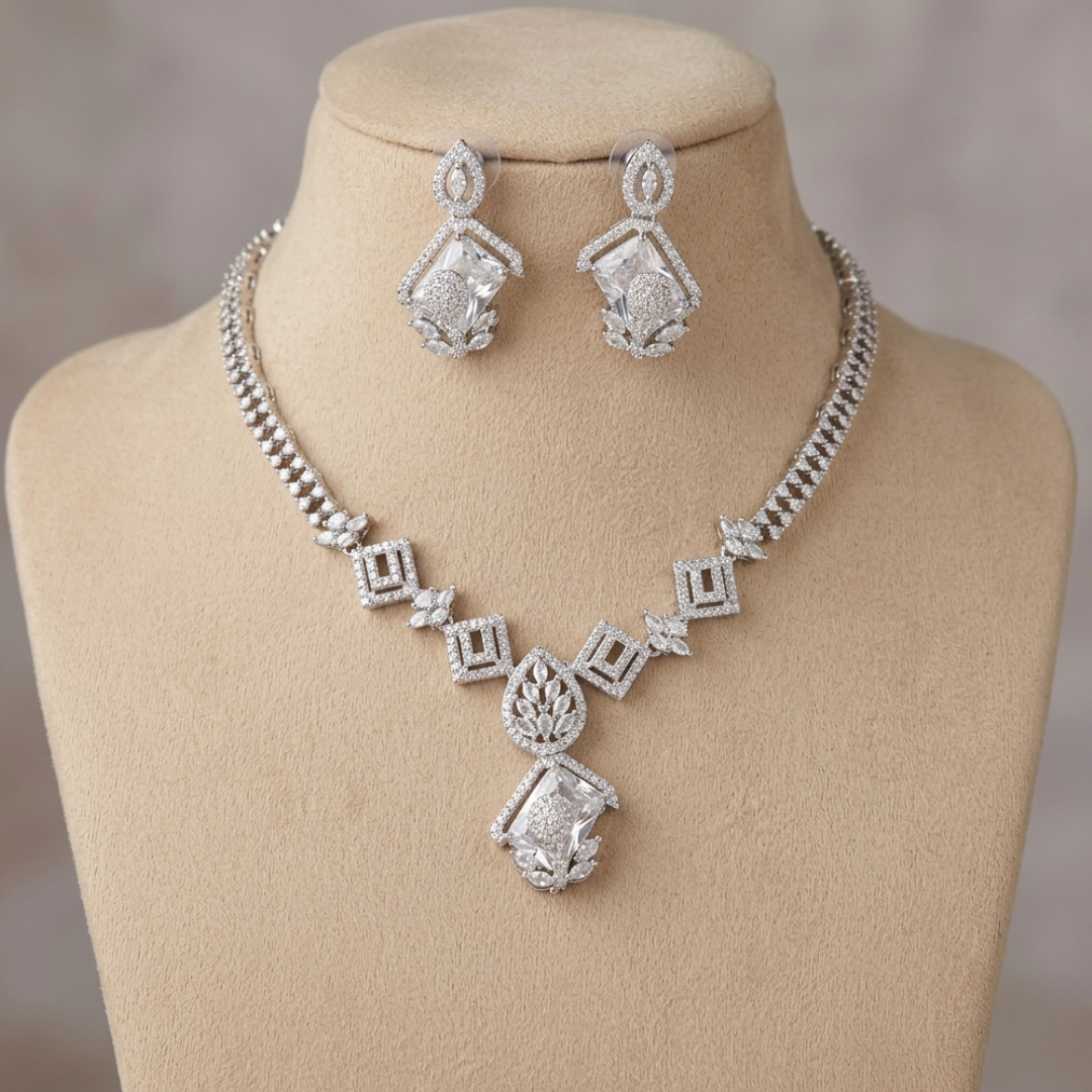 Crystal Luxe Geometric Necklace Set