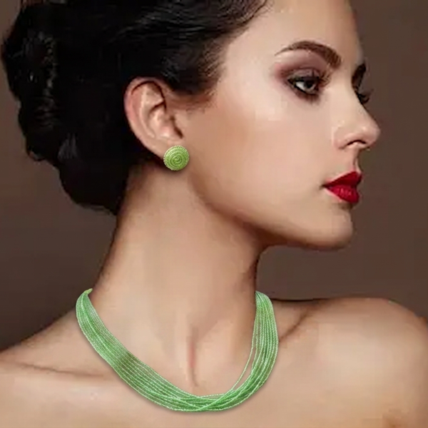 Mint Green Multi-Strand Beaded Necklace &amp; Earring Set