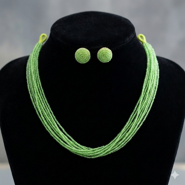 Mint Green Multi-Strand Beaded Necklace &amp; Earring Set