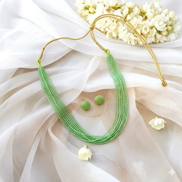 Mint Green Multi-Strand Beaded Necklace &amp; Earring Set