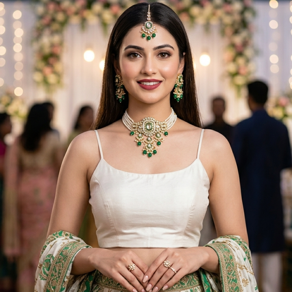 Emerald Elegance Kundan Bridal Jewelry Set