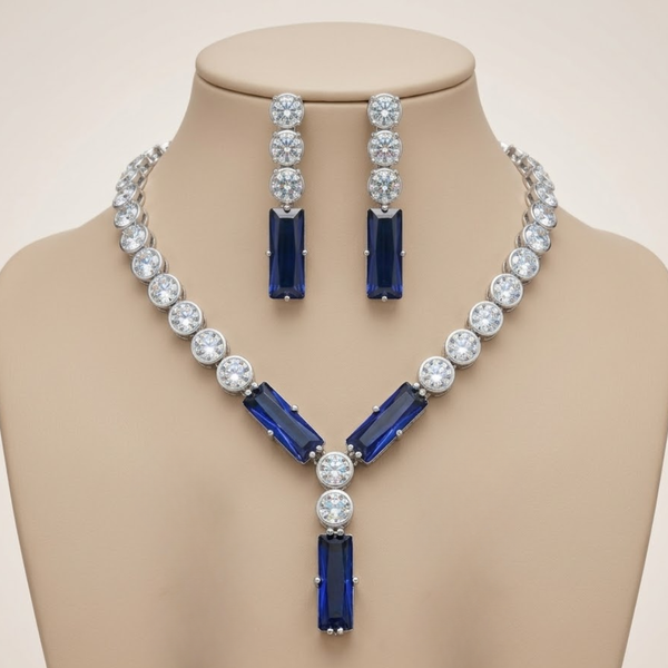 Sapphire Glow Statement Necklace Set