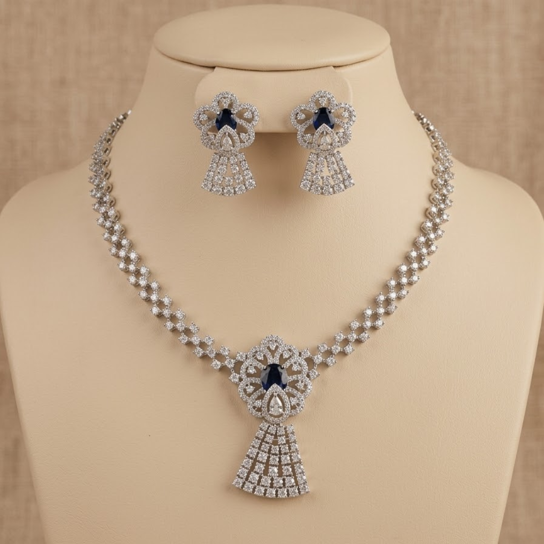 Midnight Sapphire Floral Necklace Set