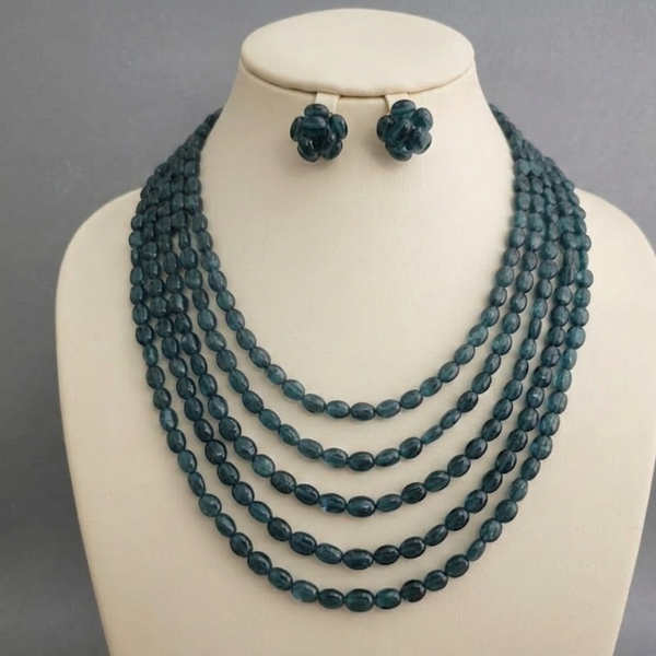 Teal Blue Multi-Layer Beaded Necklace &amp; Earring Set.