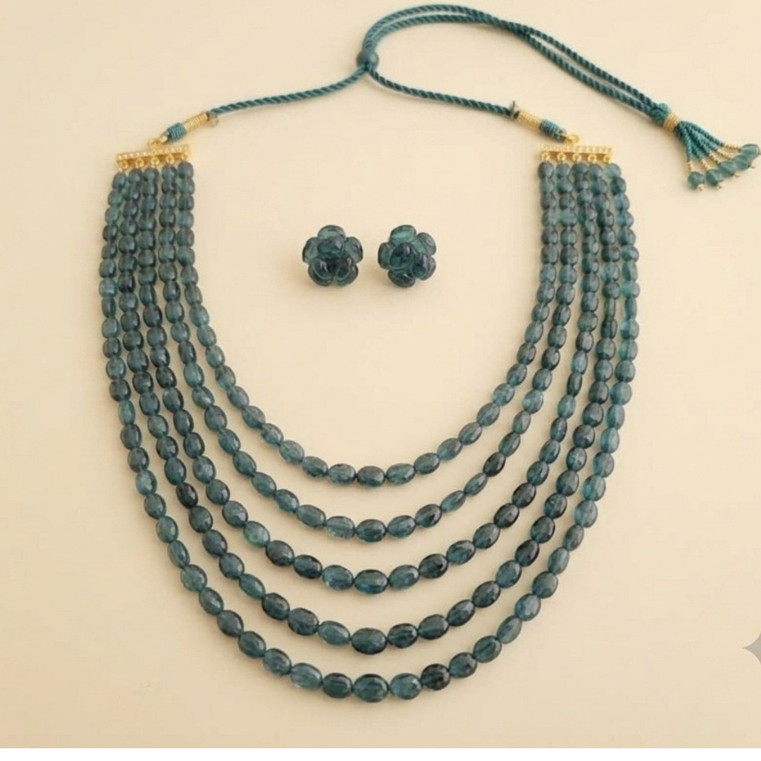 Teal Blue Multi-Layer Beaded Necklace &amp; Earring Set.