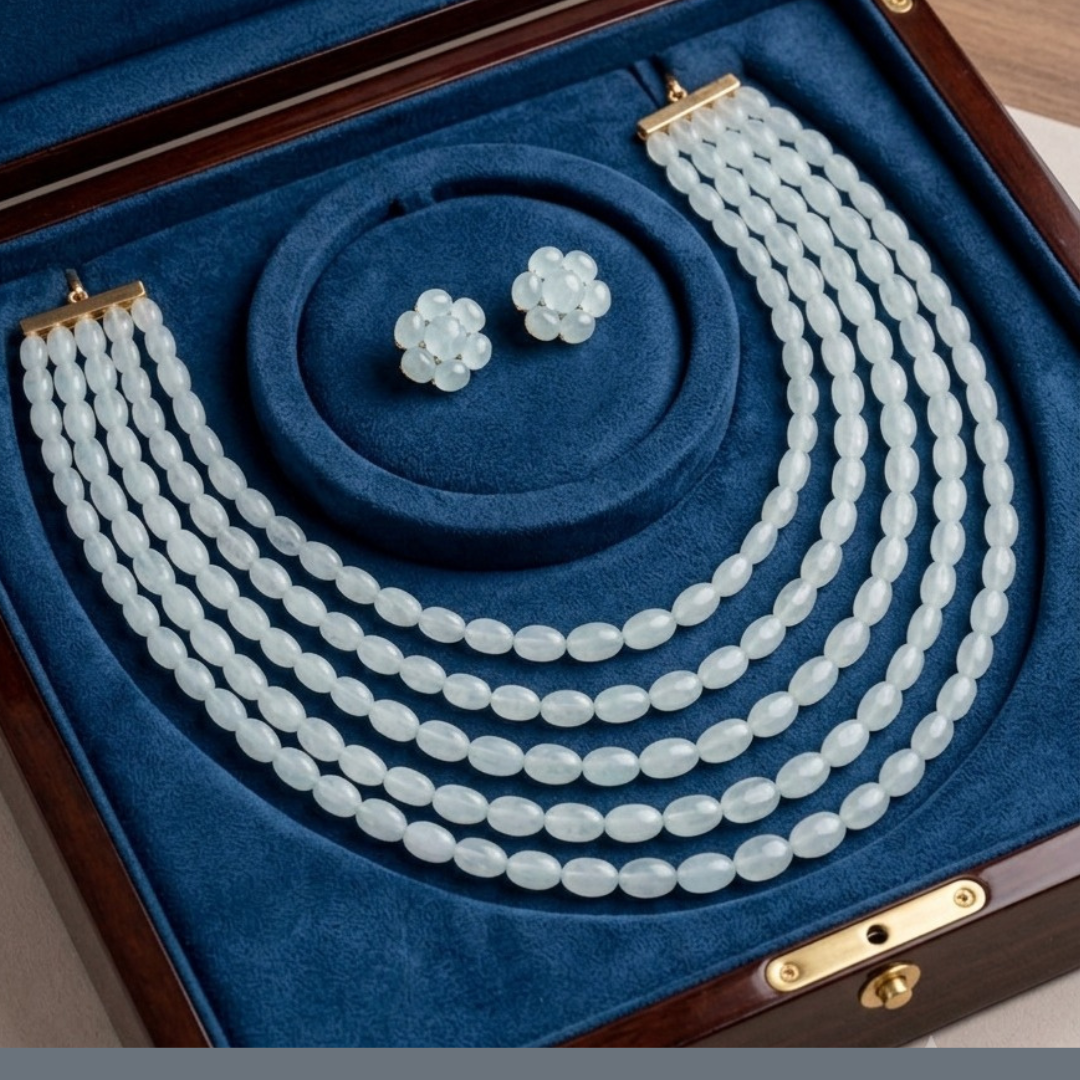 Jwanas Ice Blue Multi-Layer Beaded Necklace Set