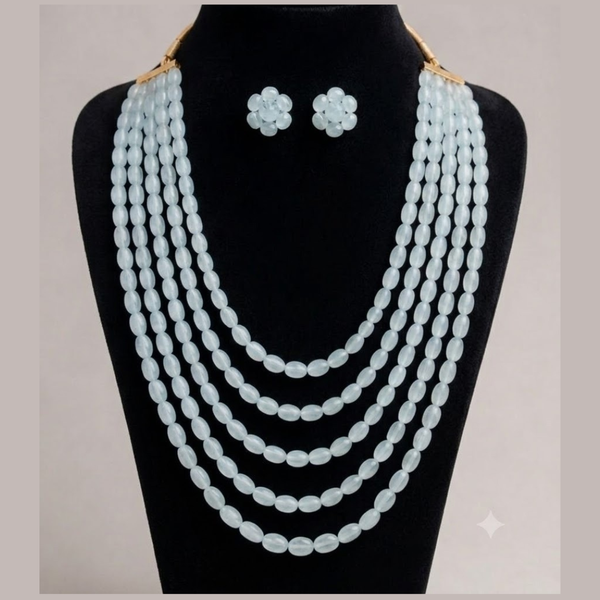 Jwanas Ice Blue Multi-Layer Beaded Necklace Set