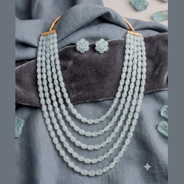 Jwanas Ice Blue Multi-Layer Beaded Necklace Set