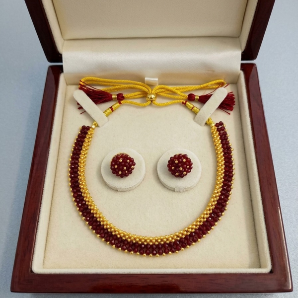 Maroon & Gold Beaded Choker Necklace Set