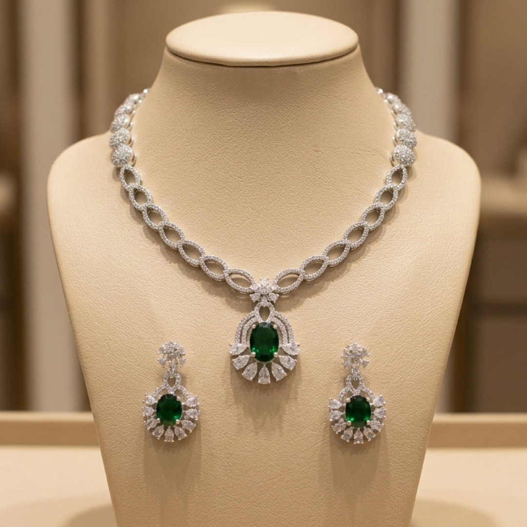 Emerald Radiance Pendant Necklace Set