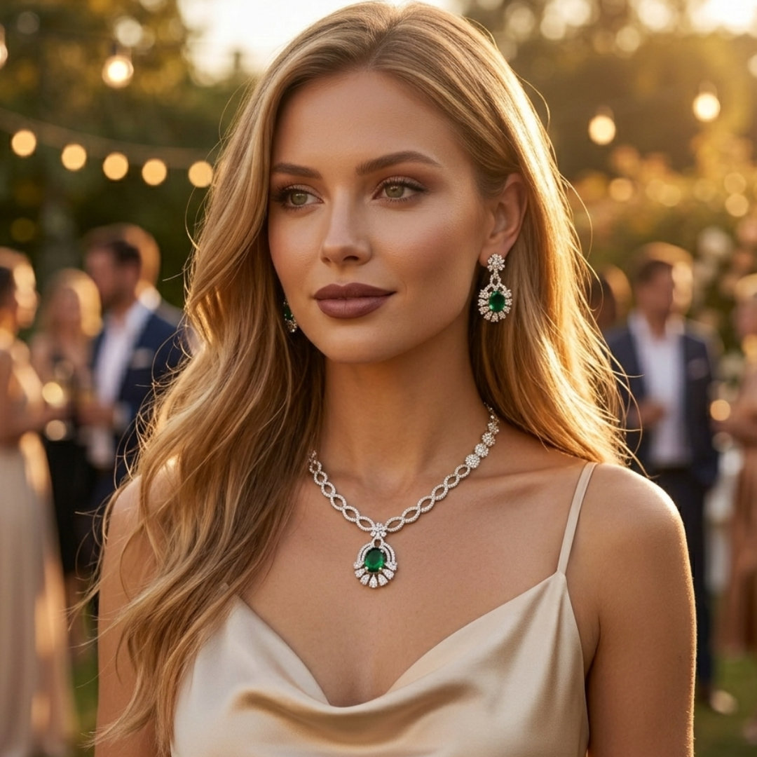 Emerald Radiance Pendant Necklace Set