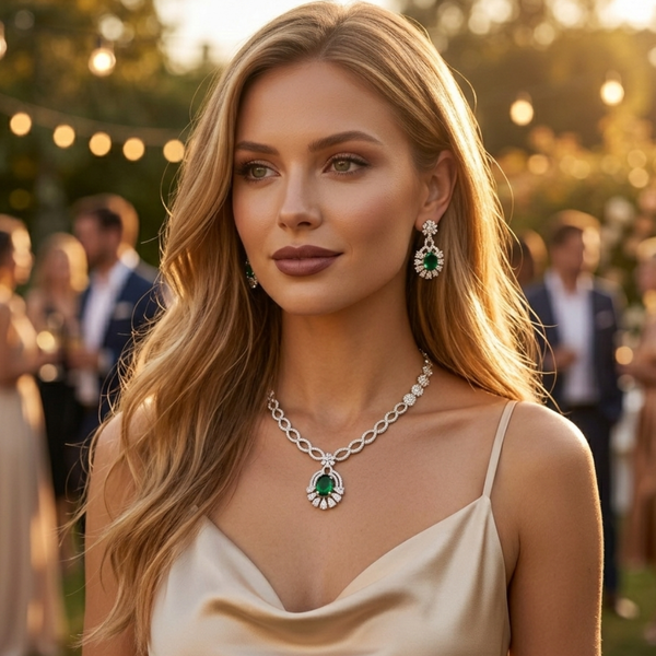 Emerald Radiance Pendant Necklace Set