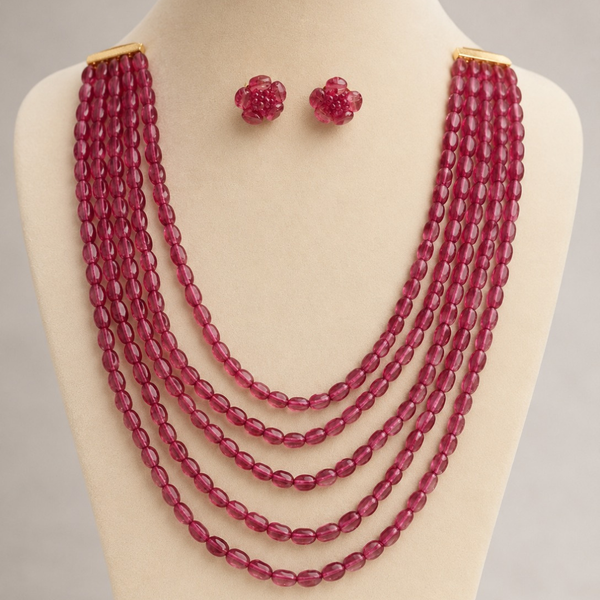 Ruby Pink Multi-Layer Beaded Necklace Set