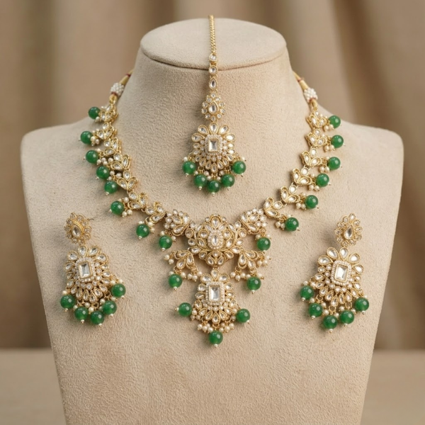 Emerald Elegance Kundan Bridal Necklace Set