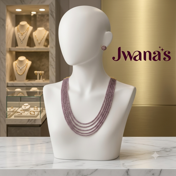 Jwanas Blush Pink Crystal Multi-Layer Necklace Set