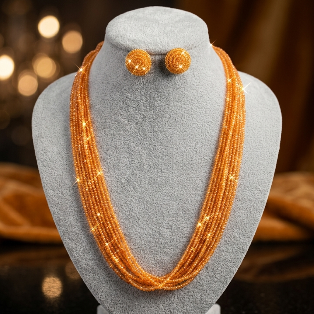 Sunset Glow Multi-Layer Beaded Necklace Set