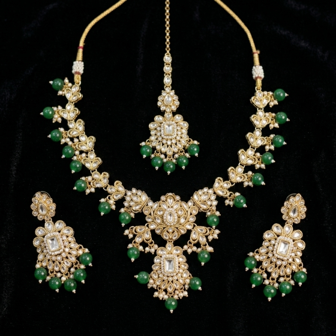 Emerald Elegance Kundan Bridal Necklace Set