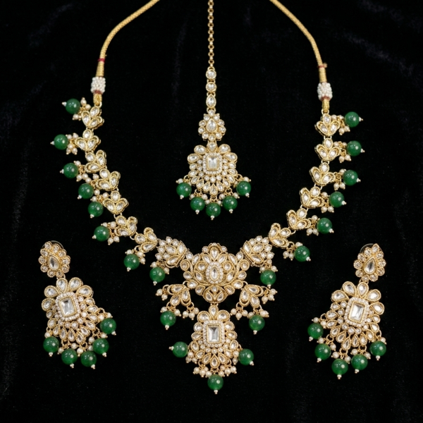 Emerald Elegance Kundan Bridal Necklace Set