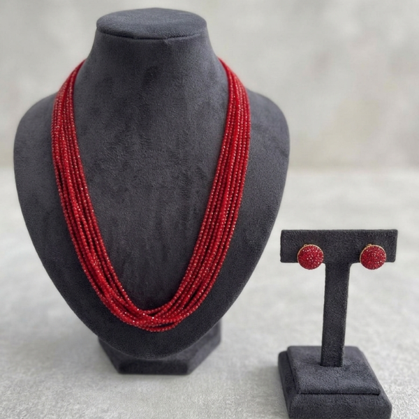 Jwanas Crimson Royale Multi-Layer Beaded Necklace Set