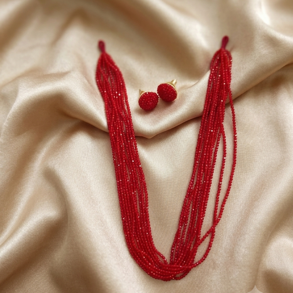 Jwanas Crimson Royale Multi-Layer Beaded Necklace Set