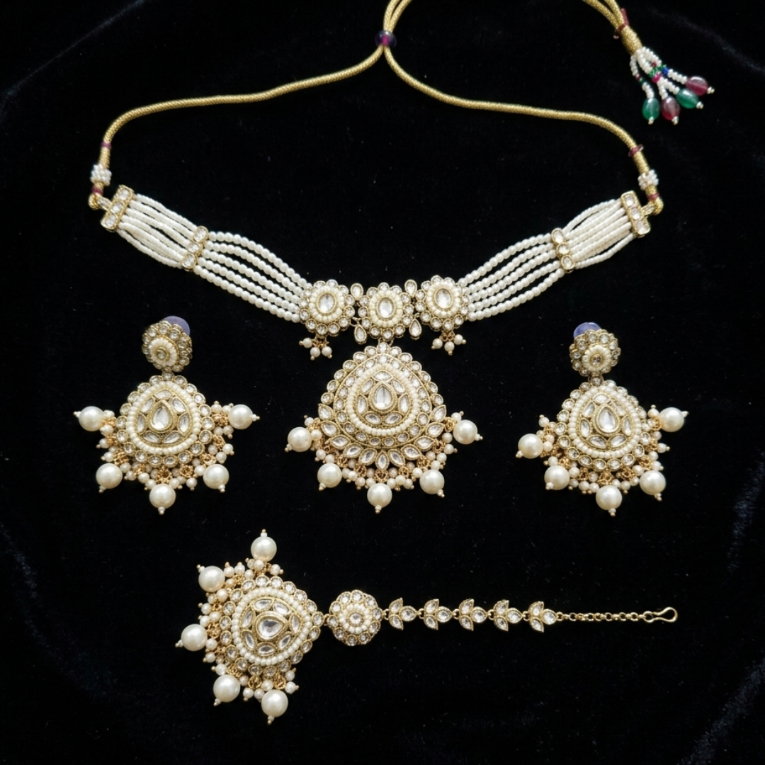 Elegant Pearl Kundan Jewelry Set