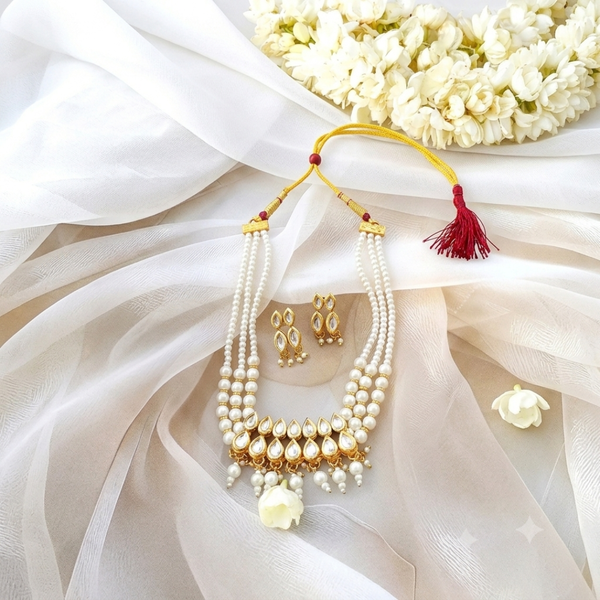 Royal Pearl & Kundan Bridal Necklace Set with Earrings