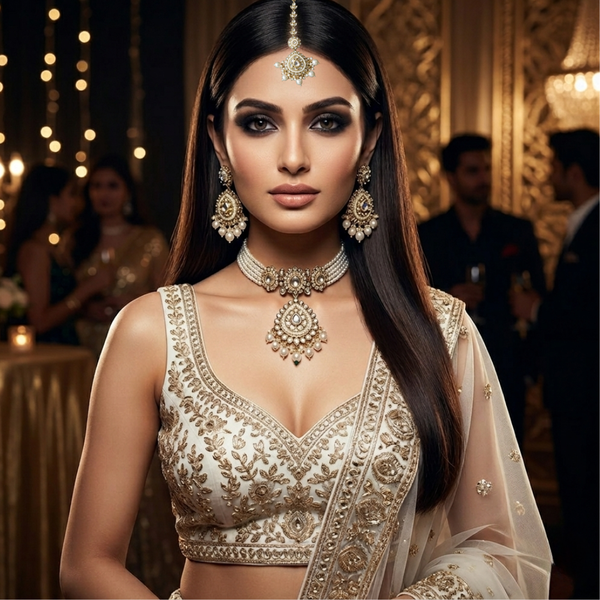 Elegant Pearl Kundan Jewelry Set