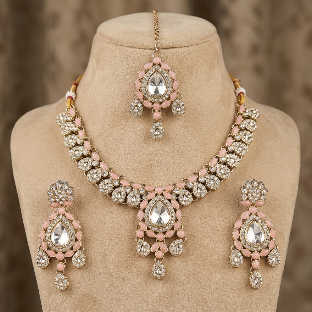 Blush Pink Crystal Designer Jewelry Set