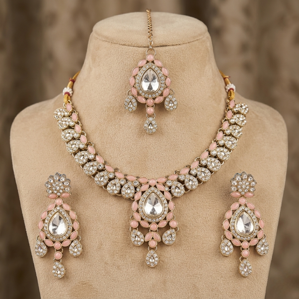 Blush Pink Crystal Designer Jewelry Set