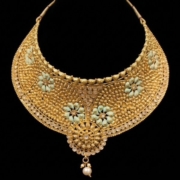 Antique Gold-Plated Mint Meenakari Bridal Choker Set