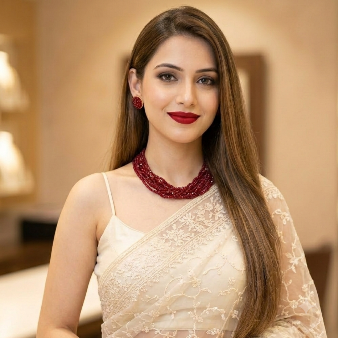 Elegant Crimson Beaded Multi-Layer Necklace and Earring Set