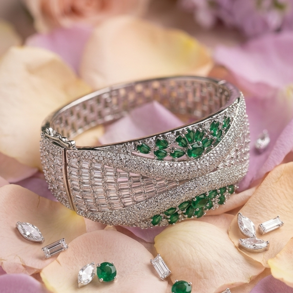Empress Emerald & Diamond Zirconia Statement Kada Bracelet