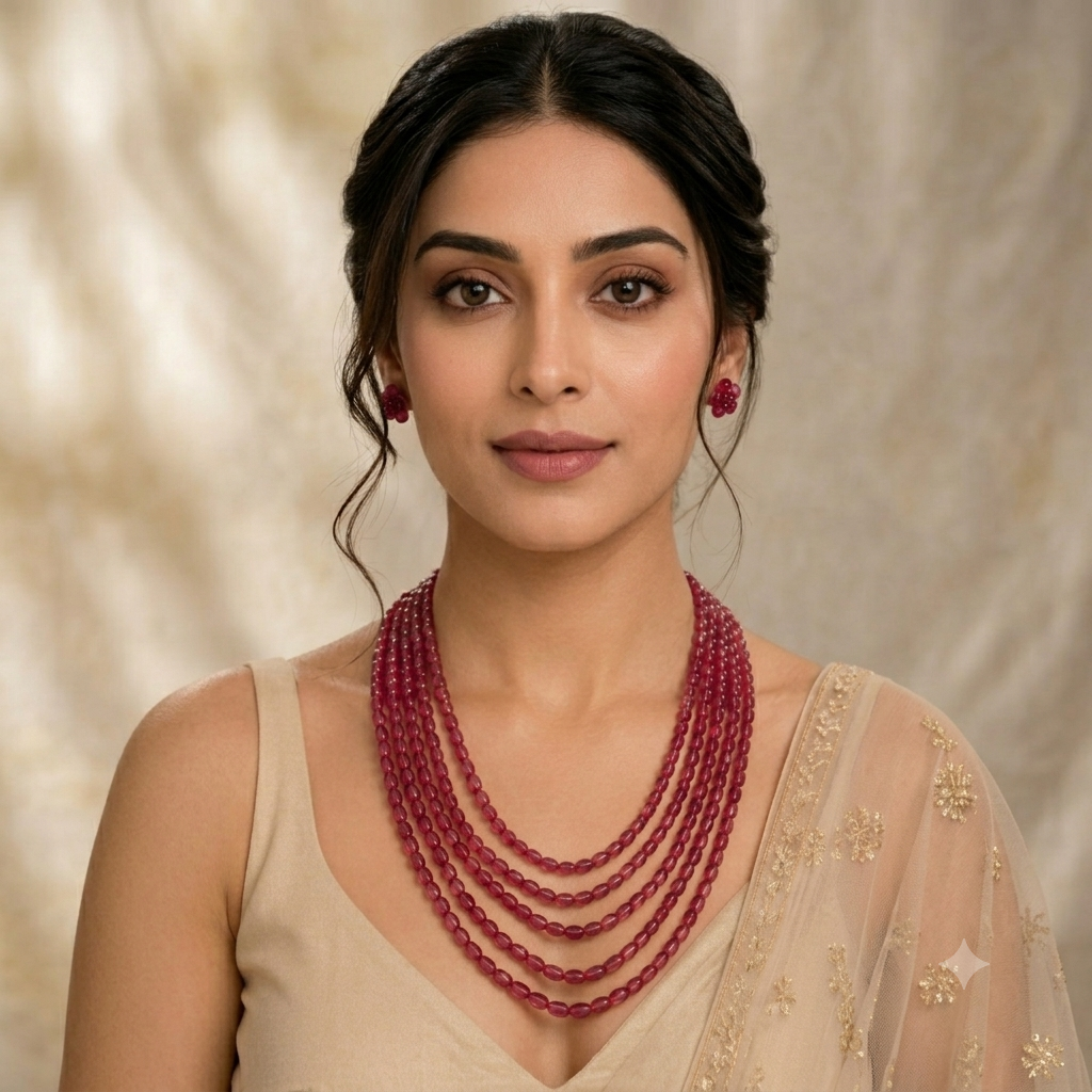 Ruby Pink Multi-Layer Beaded Necklace Set