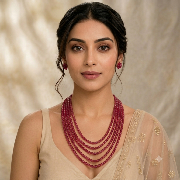 Ruby Pink Multi-Layer Beaded Necklace Set
