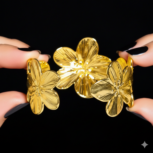 Golden Blossom Floral Cuff Bracelet