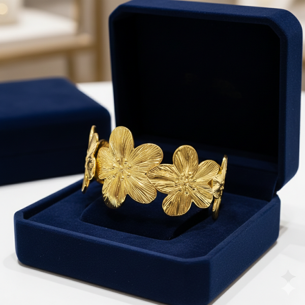 Golden Blossom Floral Cuff Bracelet