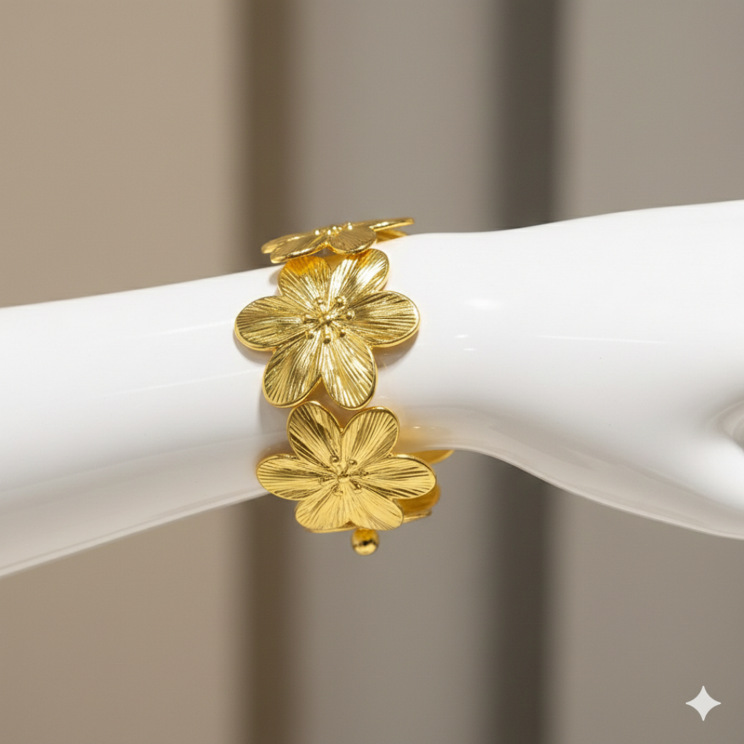 Golden Blossom Floral Cuff Bracelet