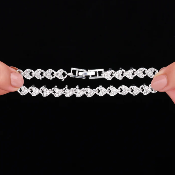 Dazzling Silver Heart-Link Tennis Bracelet