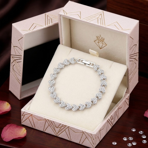 Dazzling Silver Heart-Link Tennis Bracelet