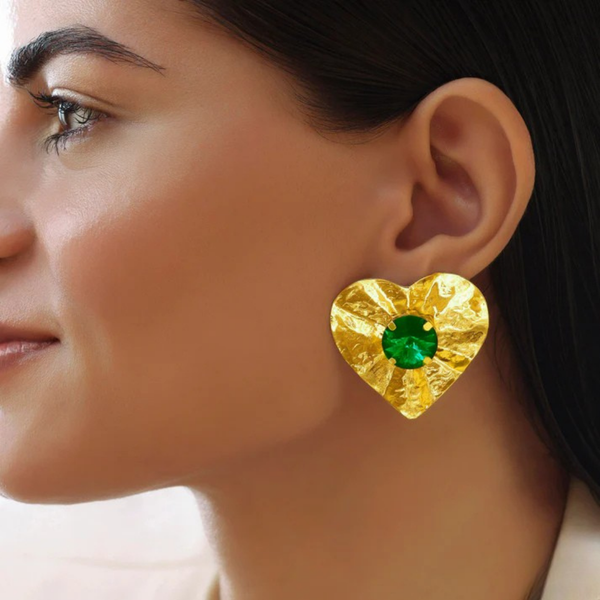 Verdant Heart Hammered Statement Studs - JE102