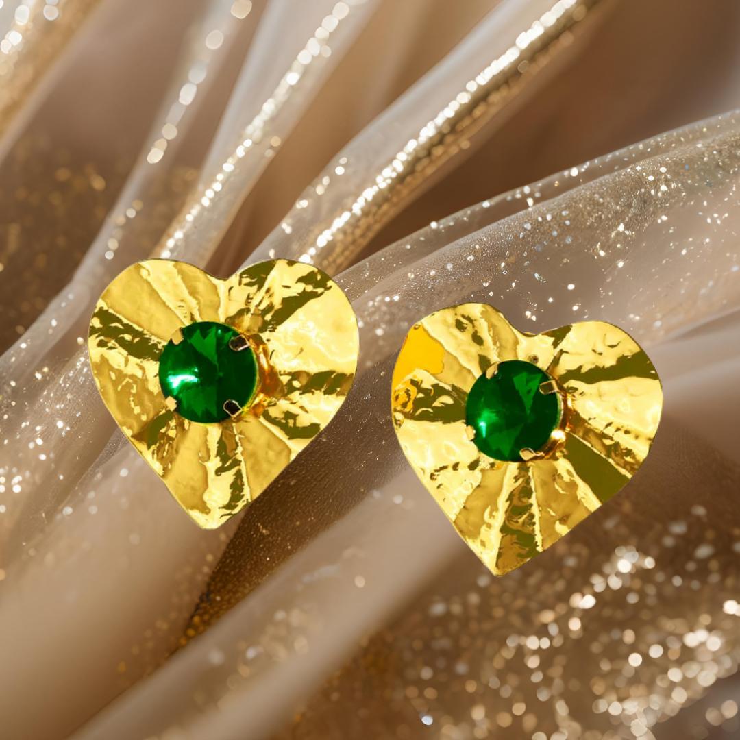 Verdant Heart Hammered Statement Studs - JE102