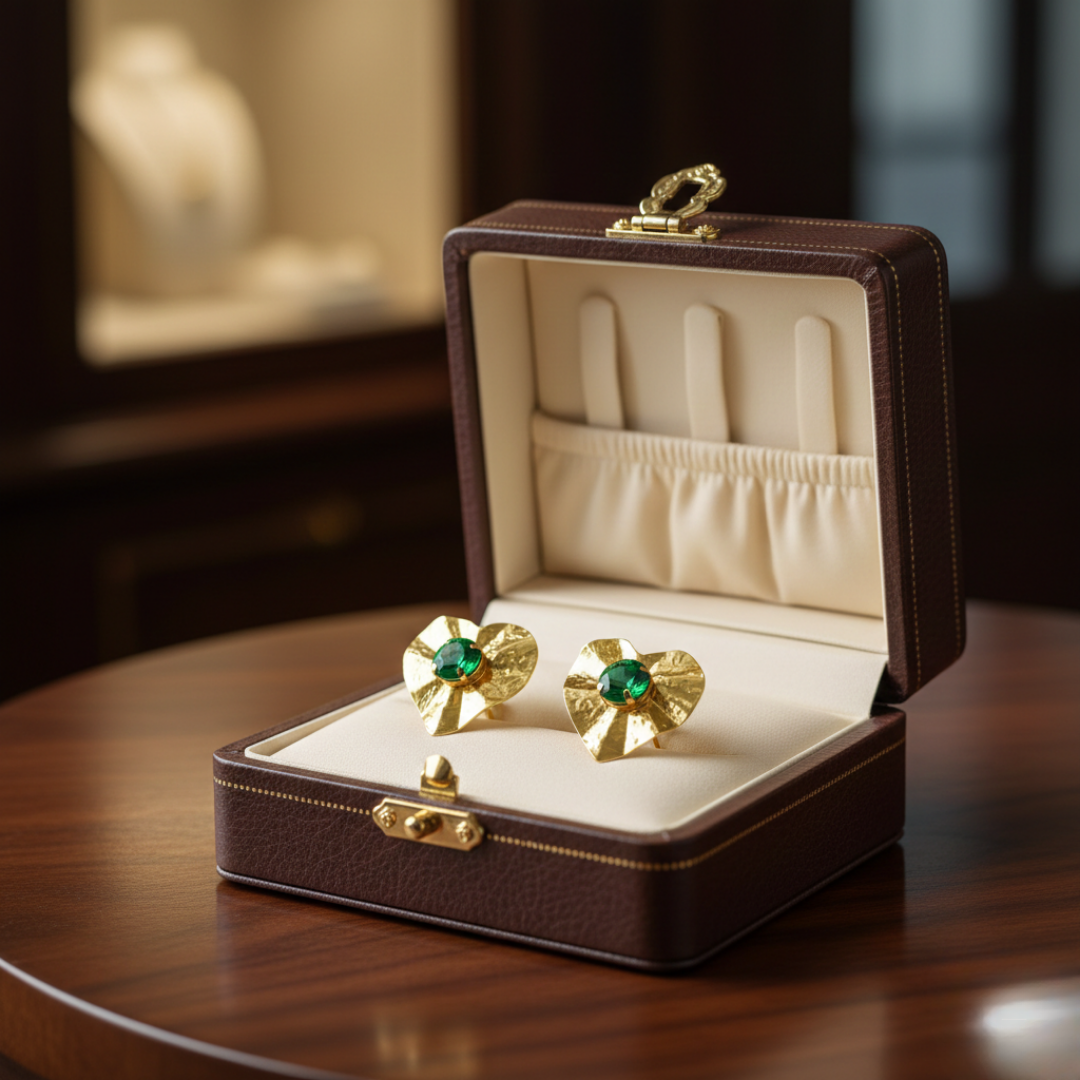 Verdant Heart Hammered Statement Studs - JE102