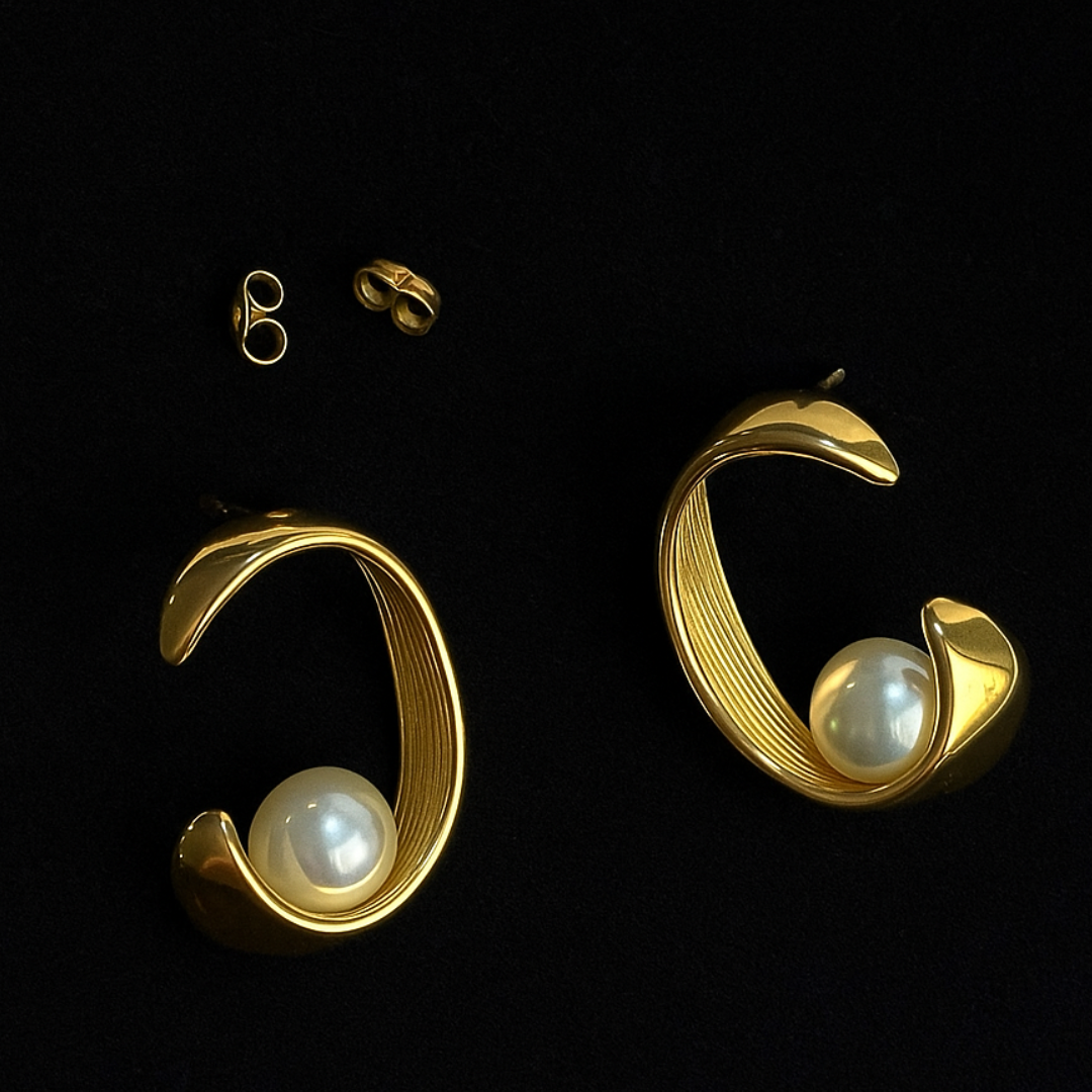 Elegant Gold Pearl Hoop Earrings