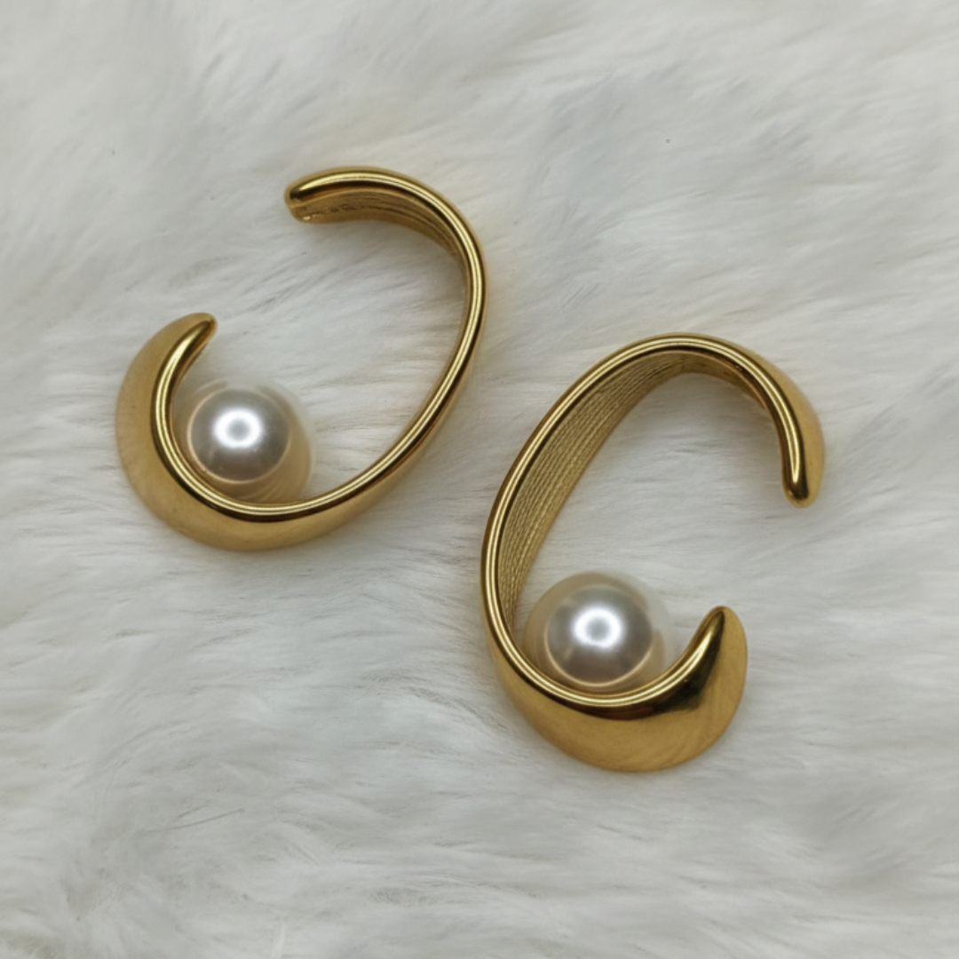 Elegant Gold Pearl Hoop Earrings