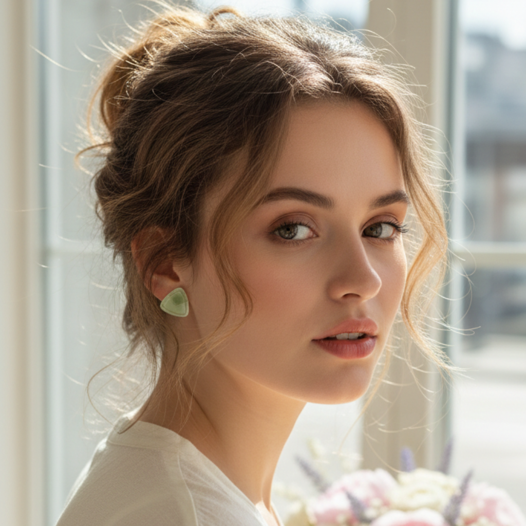 Minimal Pastel Green Triangle Stud Earrings