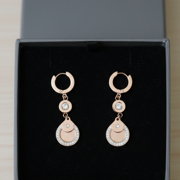 Rose Gold Halo Drop Earrings