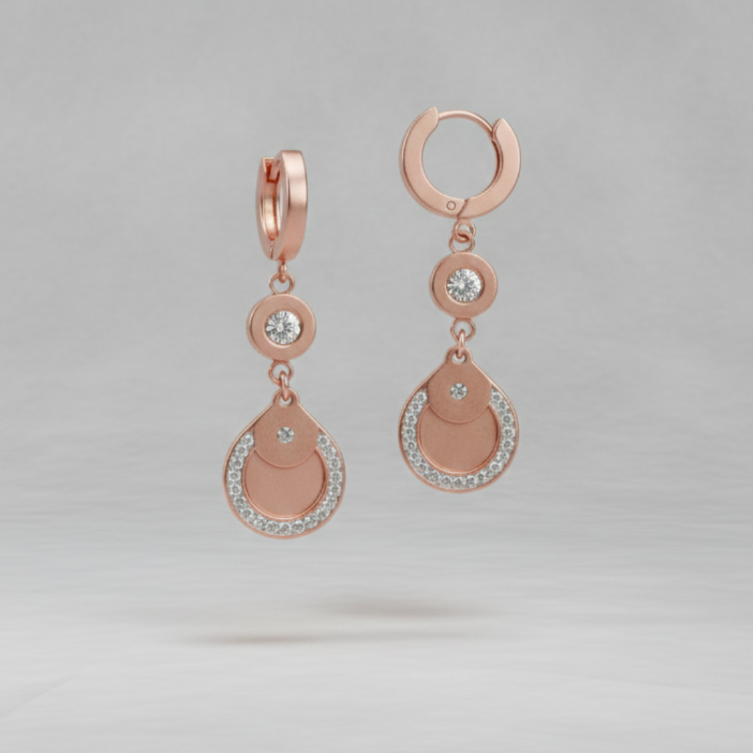 Rose Gold Halo Drop Earrings